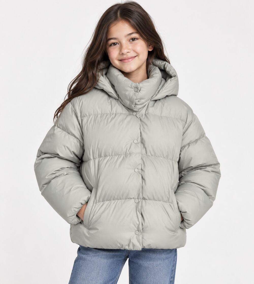 Zara Girls Down Padded Puffer Hooded Jacket Pastel Sage Green Size 11-12 years